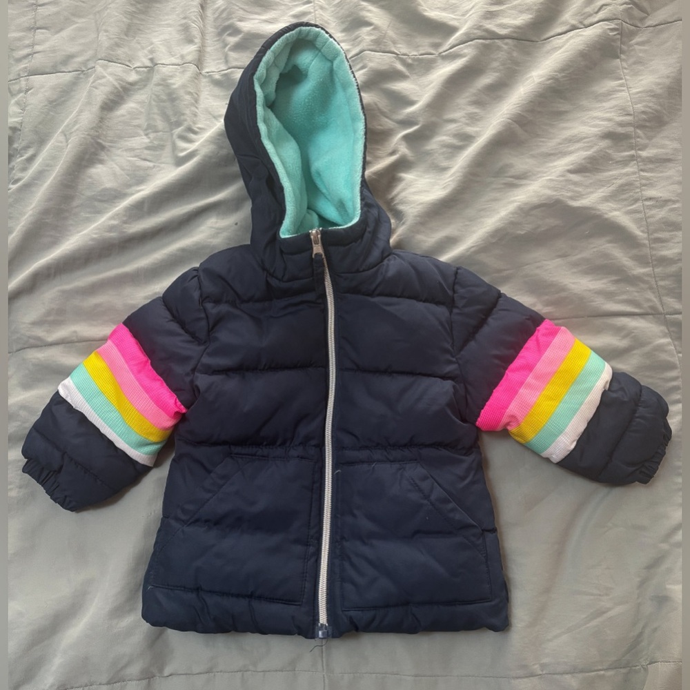 Pink Platinum Teal Fleece Lined Puffer Jacket Size 18 M EUC Unused